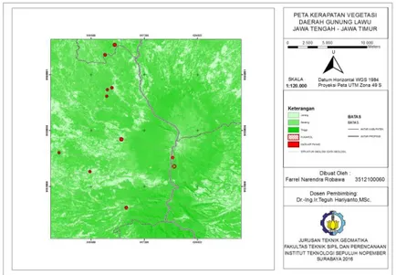 Gambar 4. 4 Peta Kerapatan Vegetasi Kawasan Gunung Lawu  4.4.  Ketinggian Lahan 