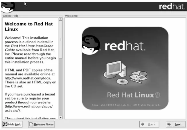 Gambar 4.1 Step 1 Instalasi Red Hat 9 