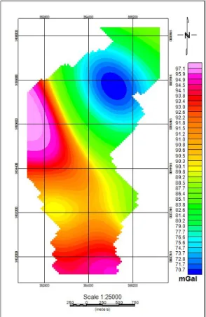 Gambar  4  menunjukkan  pola  anomali  regional  yang  telah  dilakukan  Upward  Continuation  untuk  mengetahui  kondisi  geologi  umum  di  daerah  Karangsambung