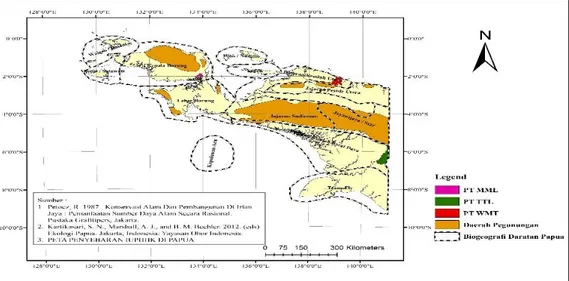 Gambar 1.  Peta lokasi penelitian berdasarkan karakteritik bioregion Papua  Keadaan umum  areal  IUPHHK  PT
