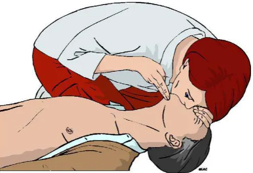 Gambar 2.5: Ventilasi Buatan Mulut ke Mulut (sumber: European Resuscitation Council Guidelines for Resuscitation 2010)