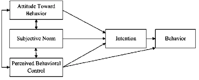Gambar 2. 1 Hubungan antar konstruk TPB (sumber: ajzen, 1991) 