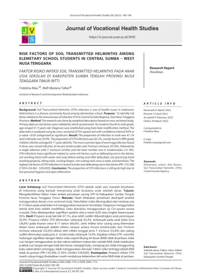 View of RISK FACTORS OF SOIL TRANSMITTED HELMINTHS AMONG ELEMETARY