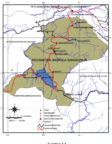 Gambar 3.3  Peta. Kecamatan Angkola Sangkunur, tanda panah menunjukkan 