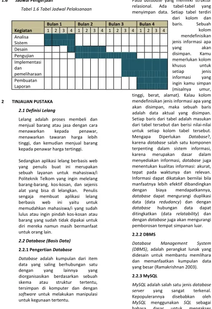 Tabel 1.6 Tabel Jadwal Pelaksanaan 