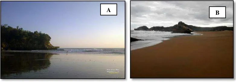Gambar 4. A) Pantai Serang, B) Pantai Jebring   (Sumber: http://blog.reservasi.com/wisata-pantai-di-blitar dan Penulis, 2016) 