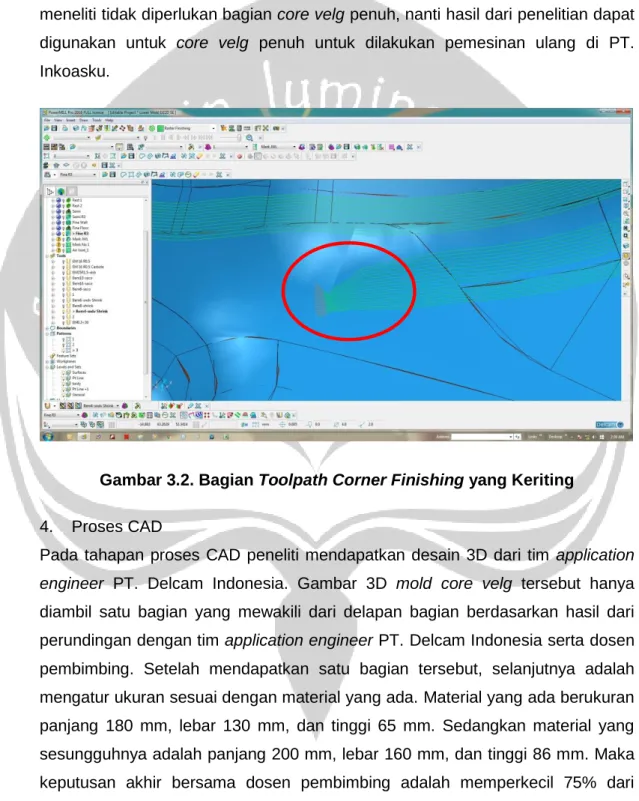 Gambar 3.2. Bagian Toolpath Corner Finishing yang Keriting  