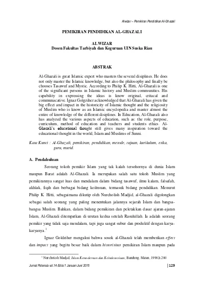 PEMIKIRAN PENDIDIKAN AL-GHAZALI ALWIZAR Dosen Fakultas Tarbiyah Dan ...