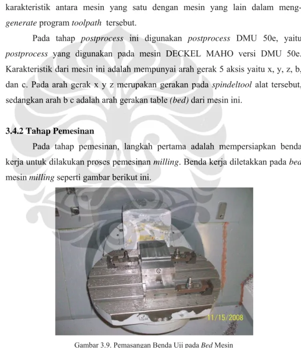 Gambar 3.9. Pemasangan Benda Uji pada Bed Mesin 