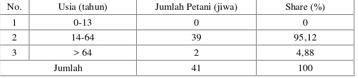 Tabel 5 .  Sebaran Usia Petani Responden Padi Sawah