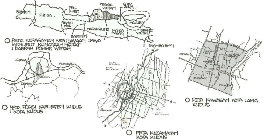 Gambar I-2. Peta Kebudayaan Jawa, Kabupaten Kudus, Kota Kudus dan Kudus-kulon 