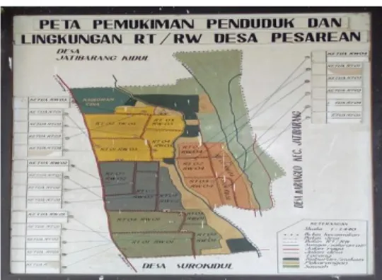 Gambar 1. Peta Pemukiman Penduduk dan Lingkungan RT/ RW Desa  Pesarean (sumber: arsip desa Pesarean) 