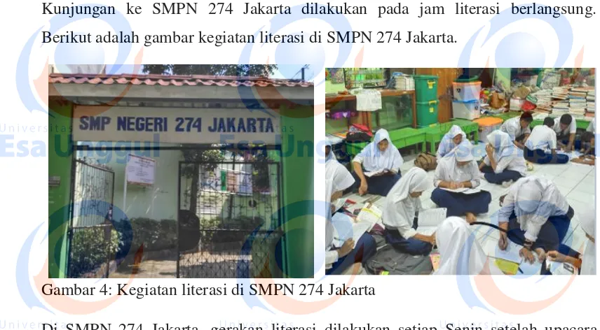 Gambar 4: Kegiatan literasi di SMPN 274 Jakarta