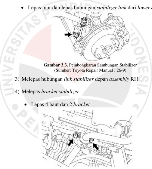 Gambar 3.3. Pembongkaran Sambungan Stabilizer  (Sumber: Toyota Repair Manual : 26-9) 
