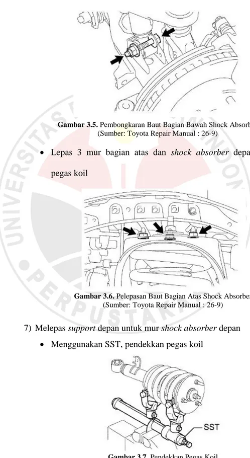 Gambar 3.5. Pembongkaran Baut Bagian Bawah Shock Absorber  (Sumber: Toyota Repair Manual : 26-9) 