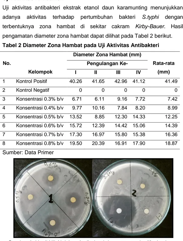 Gambar 2. Hasil Uji Aktivitas Antibakteri dengan metode difusi cakram 