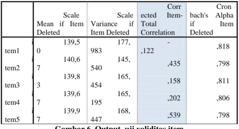 Gambar 6. Output  uji validitas item 