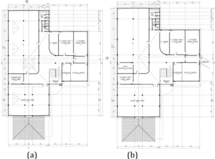 Gambar 3. (a) Denah lantai II pada tahun 1936 (b) Denah lantai II pada tahun 2015 