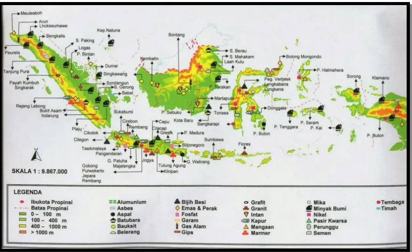 Gambar 2.1. Peta sebaran Sumber Daya Alam indonesia (Sumber : Badan Energi Sumber         Daya Mineral, 2013)