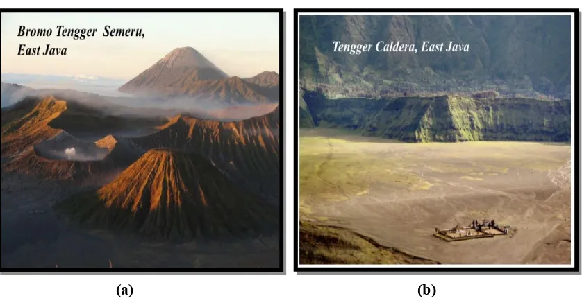 Gambar 2.2. (a) Geowisata Gunungapi ”Bromo” Jawa Timur (b) Geowisata ”TenggerCaldera Simeru” Jawa Timur (Sumber : hhtp://gunungsimeru.com Google 2016)