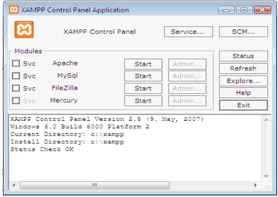 Gambar 2.10 XAMPP Control Panel (Kadir, 2005)