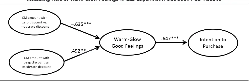 FIGURE 7Mediating Role of Warm-Glow Feelings in Lab Experiment: Mediation Path Results