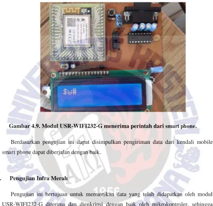 Gambar 4.9. Modul USR-WIFI232-G menerima perintah dari smart phone. 