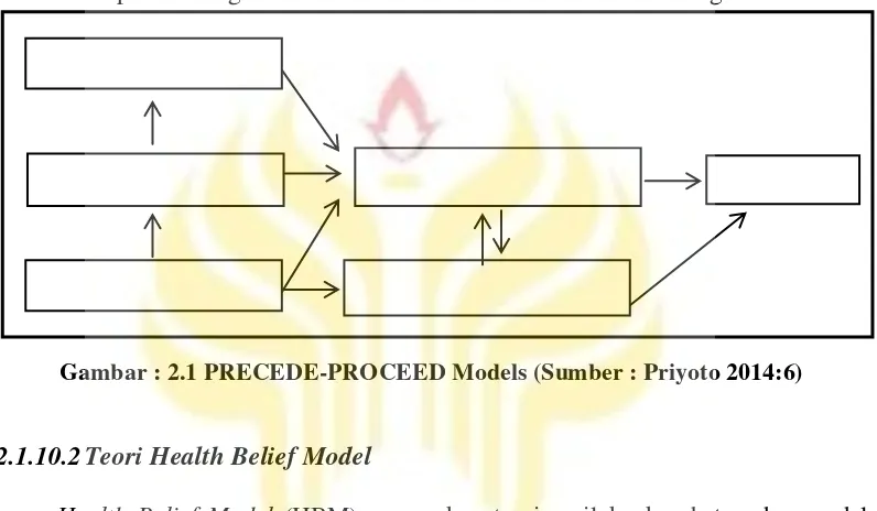 Gambar : 2.1 PRECEDE-PROCEED Models (Sumber : Priyoto 2014:6) 