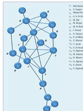 Figure 2. World Trade Center 9/11 terrorist network.3,6pilot, and the letter  The letter P stands for a M indicates a terrorist skilled in martial arts.