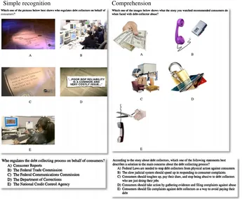 Figure 1 Question examples of visual (above) and verbal (below) version of simple recogni-tion and comprehension.