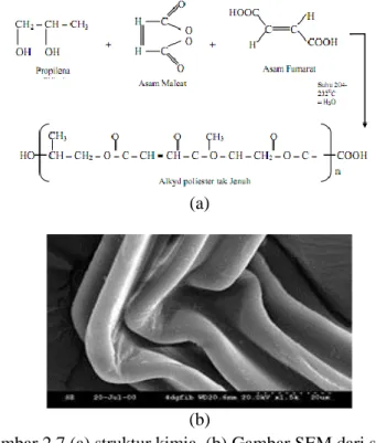 Gambar 2.7 (a) struktur kimia, (b) Gambar SEM dari sebuah  lengkungan di serat polyester 