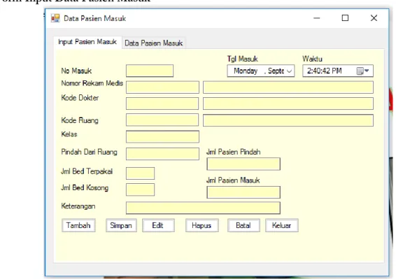 Gambar 9. Tampilan Form Input Data Pasien Masuk  g.  Form Pasien Keluar 