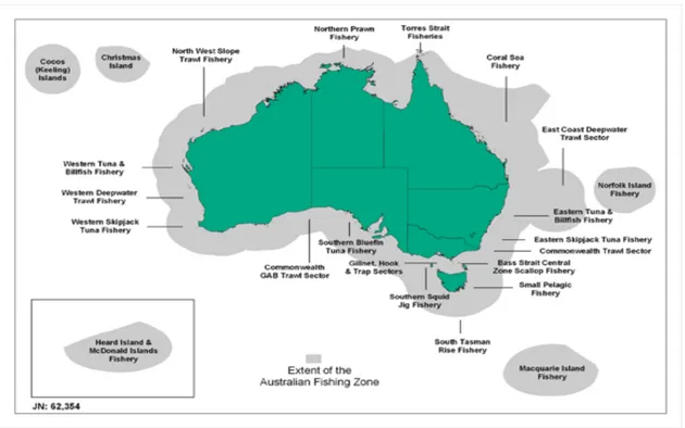 Gambar 4.2 Peta Tata Cara Pengelolaan Perikanan Otoritas Australia  (sumber: The Australian Fisheries Management Authority - AFMA, 2008)  (http://www.afma.gov.au/wp-content/uploads/2010/08/afz_map_20071213.pdf) 