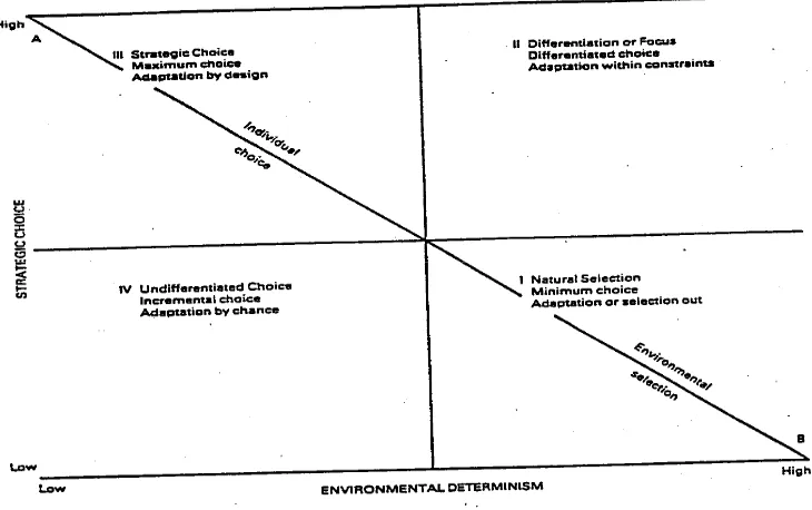 Figure 1  Relation of Strategic Choices and Environmental Determinism in Organizational Adaptation  (Hrebiniak & Joyce, 1985, p