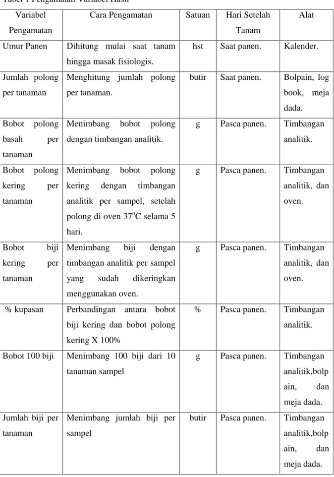 Tabel 1 Pengamatan Variabel Hasil   Variabel 