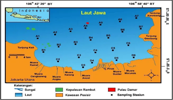 Gambar 1. Peta Lokasi dan Letak Stasiun Penelitian (Sumber Balai Riset PerikananLaut, Muara Baru-Jakarta).