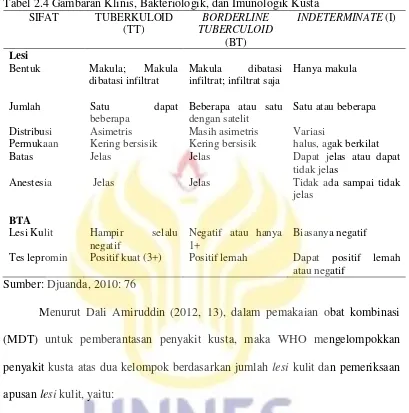 Tabel 2.4 Gambaran Klinis, Bakteriologik, dan Imunologik Kusta 