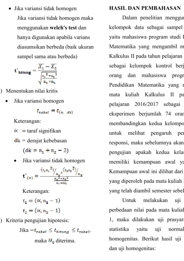 Tabel 3. Hasil Uji Normalitas Nilai Akhir pada Mata Kuliah Kalkulus I 