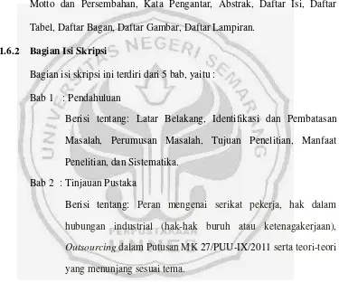 Tabel, Daftar Bagan, Daftar Gambar, Daftar Lampiran. 