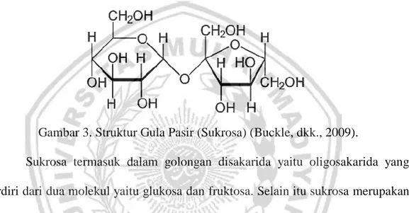 Gambar 3. Struktur Gula Pasir (Sukrosa) (Buckle, dkk., 2009). 