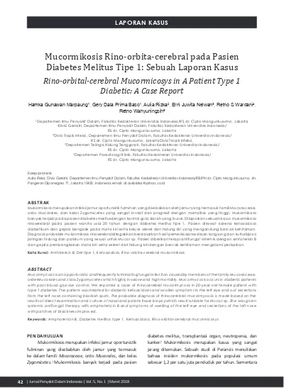 Mucormikosis Rinoorbitacerebral Pada Pasien Diabetes Melitus Tipe 1 ...