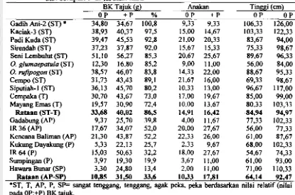 Tabel 7. Bobot kering tajuk, anakan per rumpun, dan tinggi tanaman (di lapang) genotipe padi yang digunakan pada percobaan pengujian pertumbuhan dan serapan P di larutan bara 