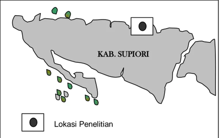Gambar  1.  Lokasi  penelitian  di  Distrik  Supiori  Utara, Kabupaten Supiori.   
