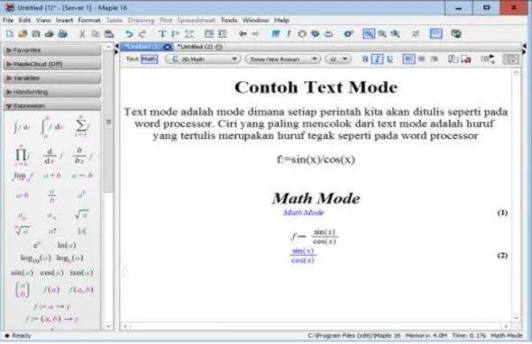 Gambar 6.5 Perbandingan Text Mode dan Math Mode 