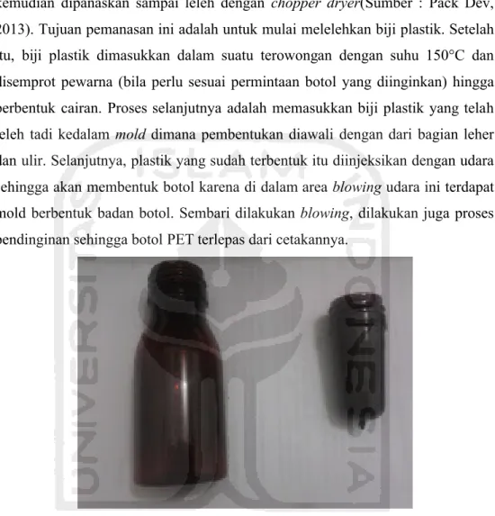 Gambar 2.3 Botol PET sebelum blowing (kanan) dan setelah blowing (kiri) (http://packdev.com/2013/12/proses-pembuatan-botol-plastik.html)