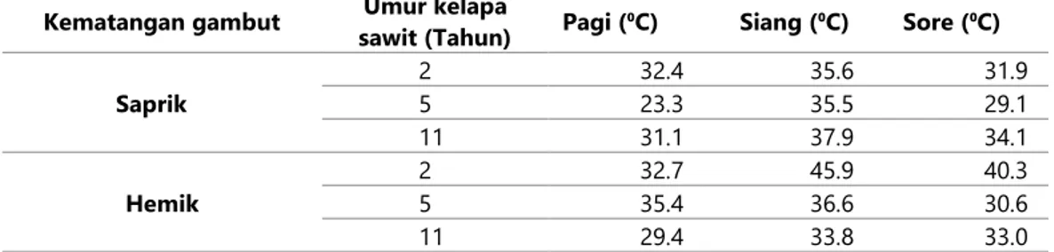Tabel 3 Variasi suhu permukaan lahan gambut pada kisaran waktu pagi, siang, dan sore hari