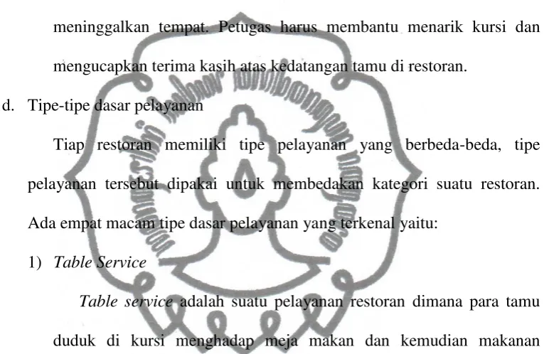 Table service adalah suatu pelayanan restoran dimana para tamu 