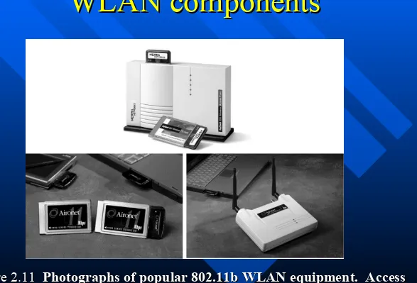 Figure 2.11Figure 2.11  Photographs of popular 802.11b WLAN equipment.  Access   Photographs of popular 802.11b WLAN equipment