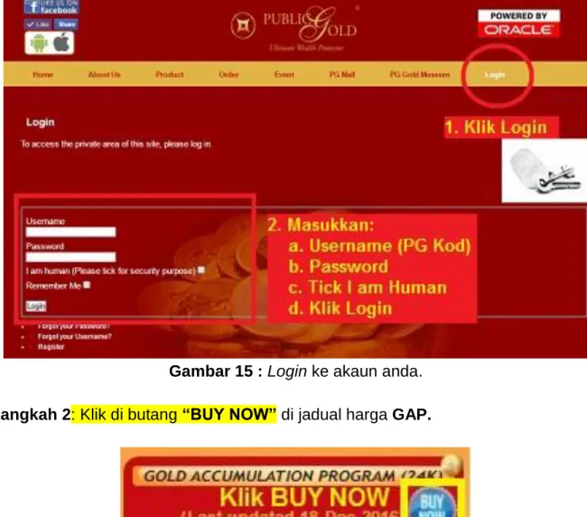 Gambar 15 : Login ke akaun anda. 