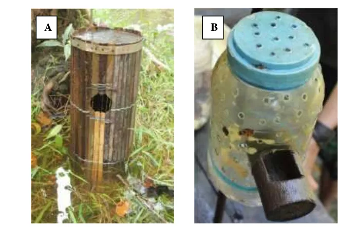 Gambar 9 Seruak; Seruk bambu (A) dan plastik (B).
